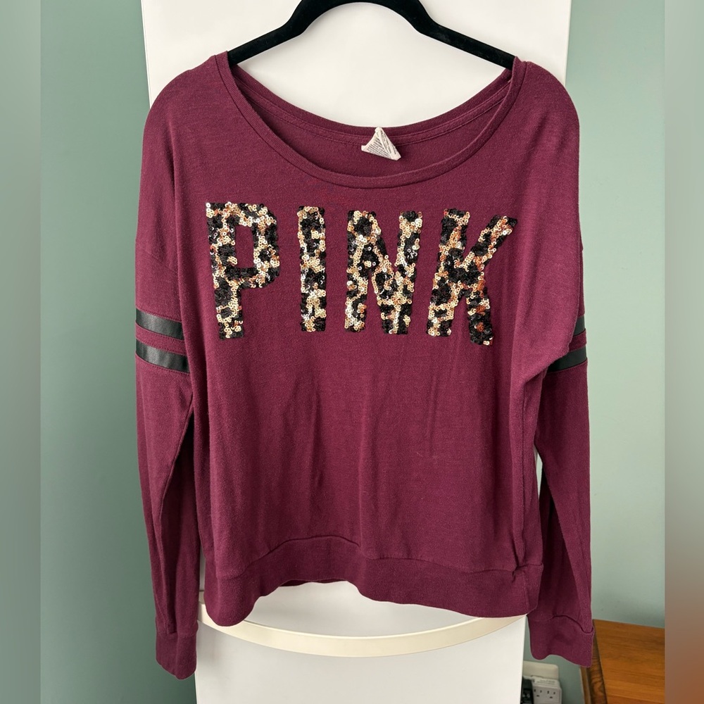 Vintage 2014 Victoria’s Secret PINK Burgundy BLING Long Sleeve Top Size Small